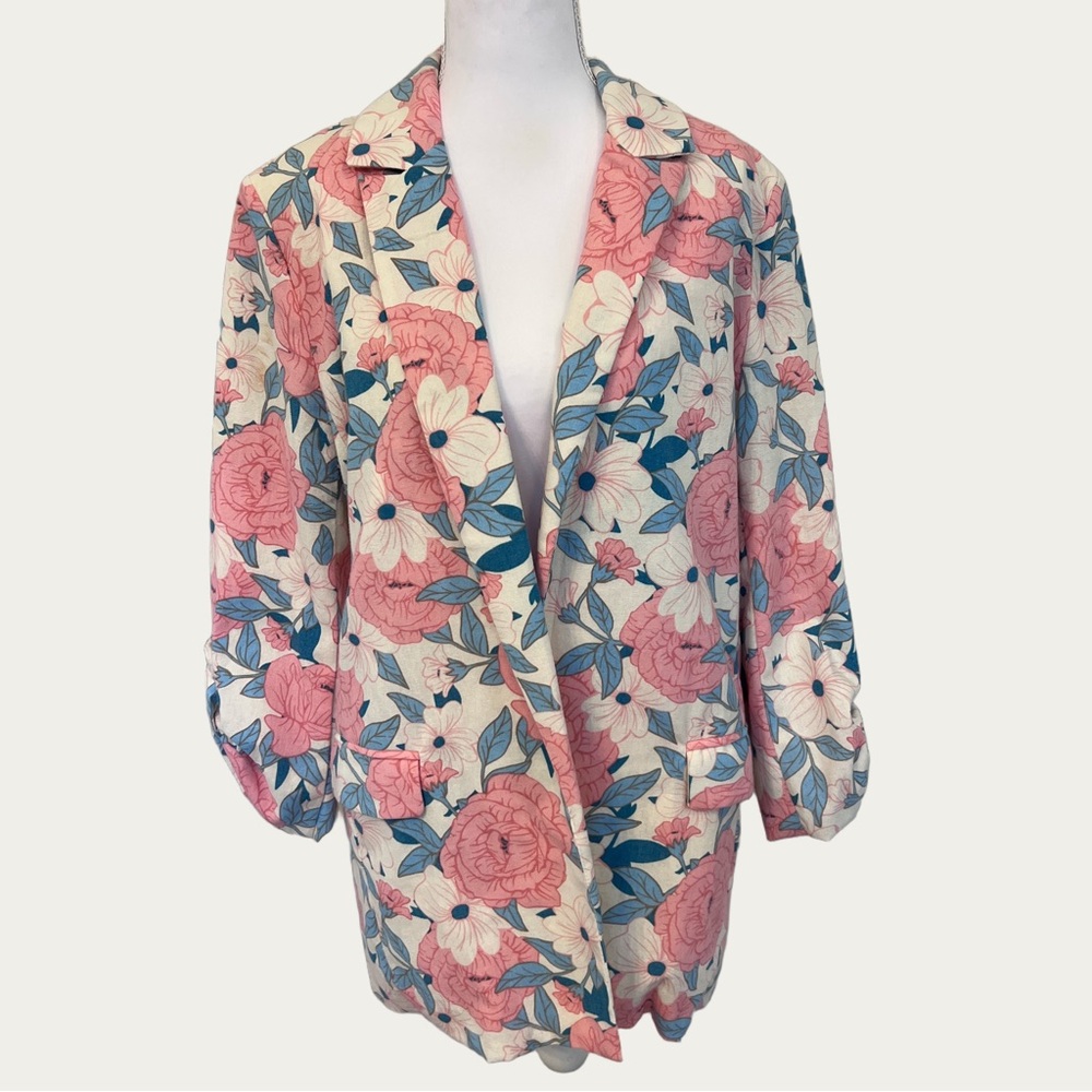 Fate Floral Blazer with Pink and Blue Design Sz Small‎ Spring Pockets